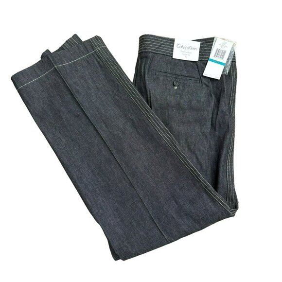 Calvin Klein The Hudson Gray Pants Size 16 Womens Cotton Trousers New NWT - Picture 1 of 5